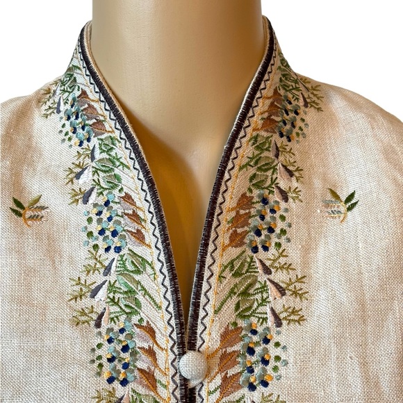 Donna Morgan Beige Linen Embroidery Pant Set - Picture 4 of 11